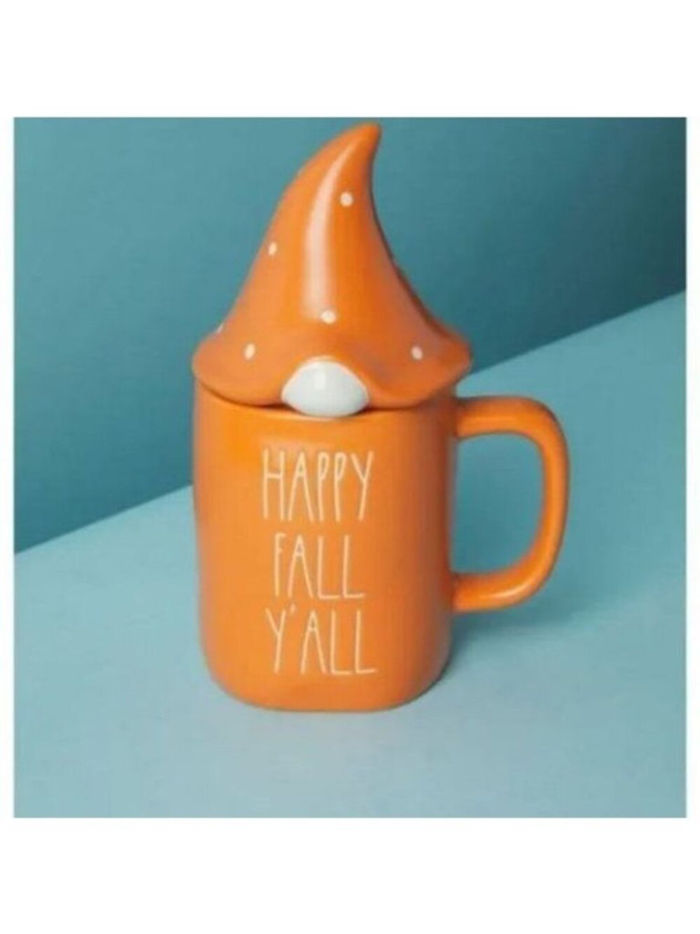Rae Dunn | 8in Ceramic Happy Fall Yall Mug With Gnome Topper Orange